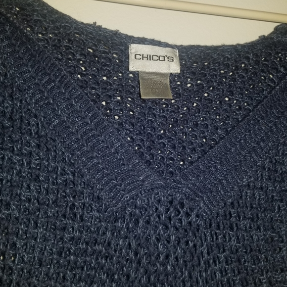 Chico's Open Stich Pullover Sweater Navy Size 1 with Hood - Picture 4 of 7